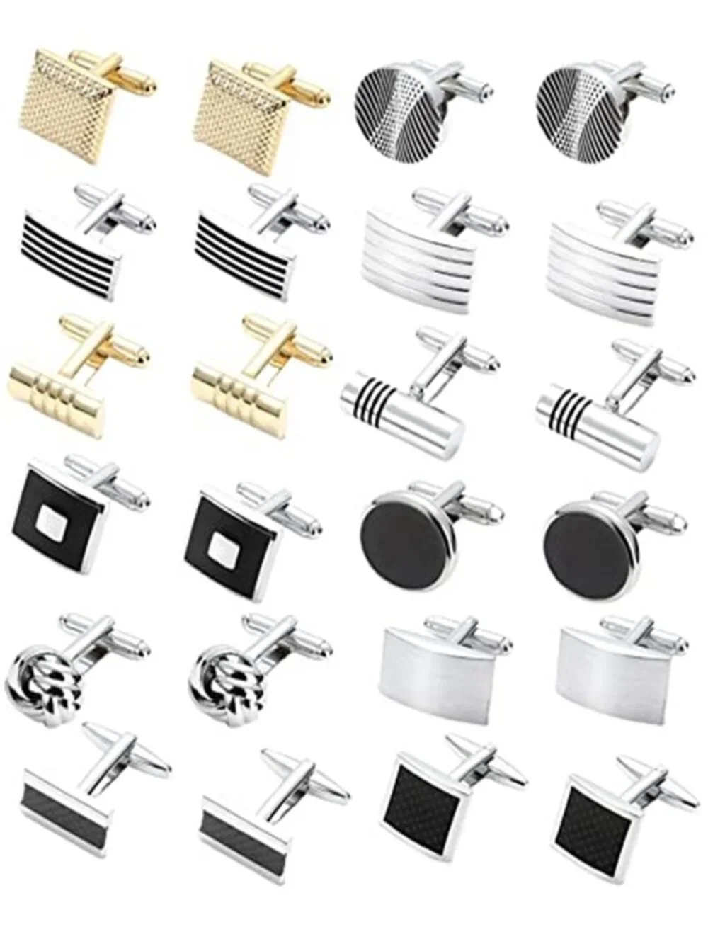 12 Pairs Men's Classic Tone Cufflinks